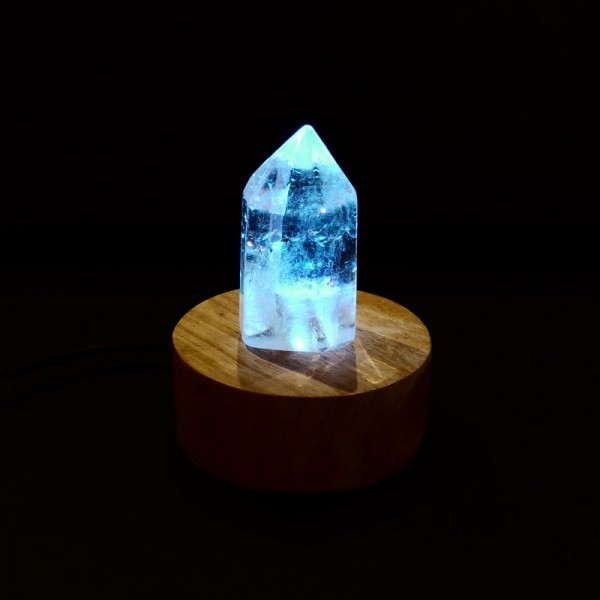 【新入荷】水晶ポイント 光る台座付き ＆ 宝珠など 龍3Dレーザー彫りガラス台座付き　